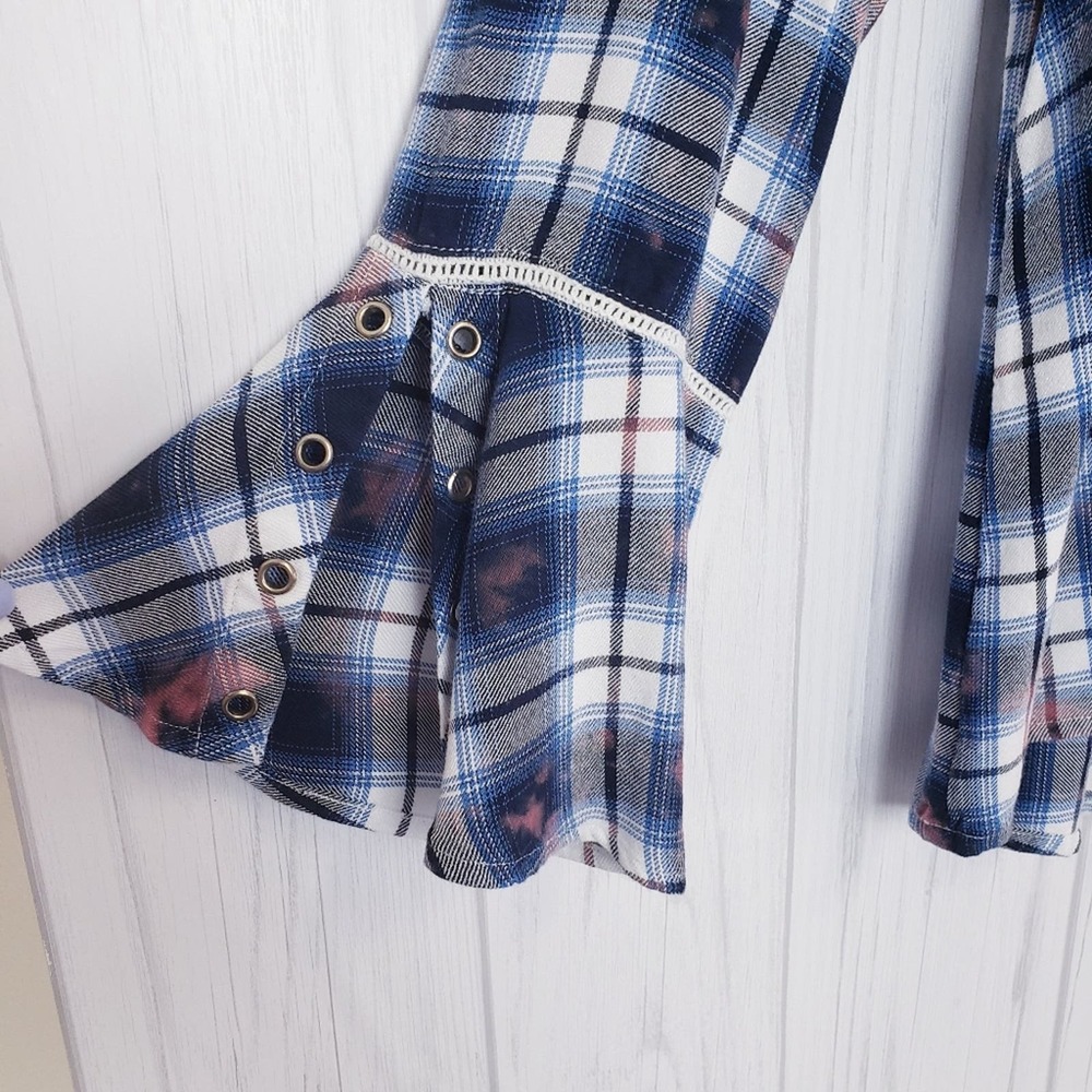 Seven7 Women's Large Plaid Tie-Dye Tie Front Pullover Top - Picture 14 of 15